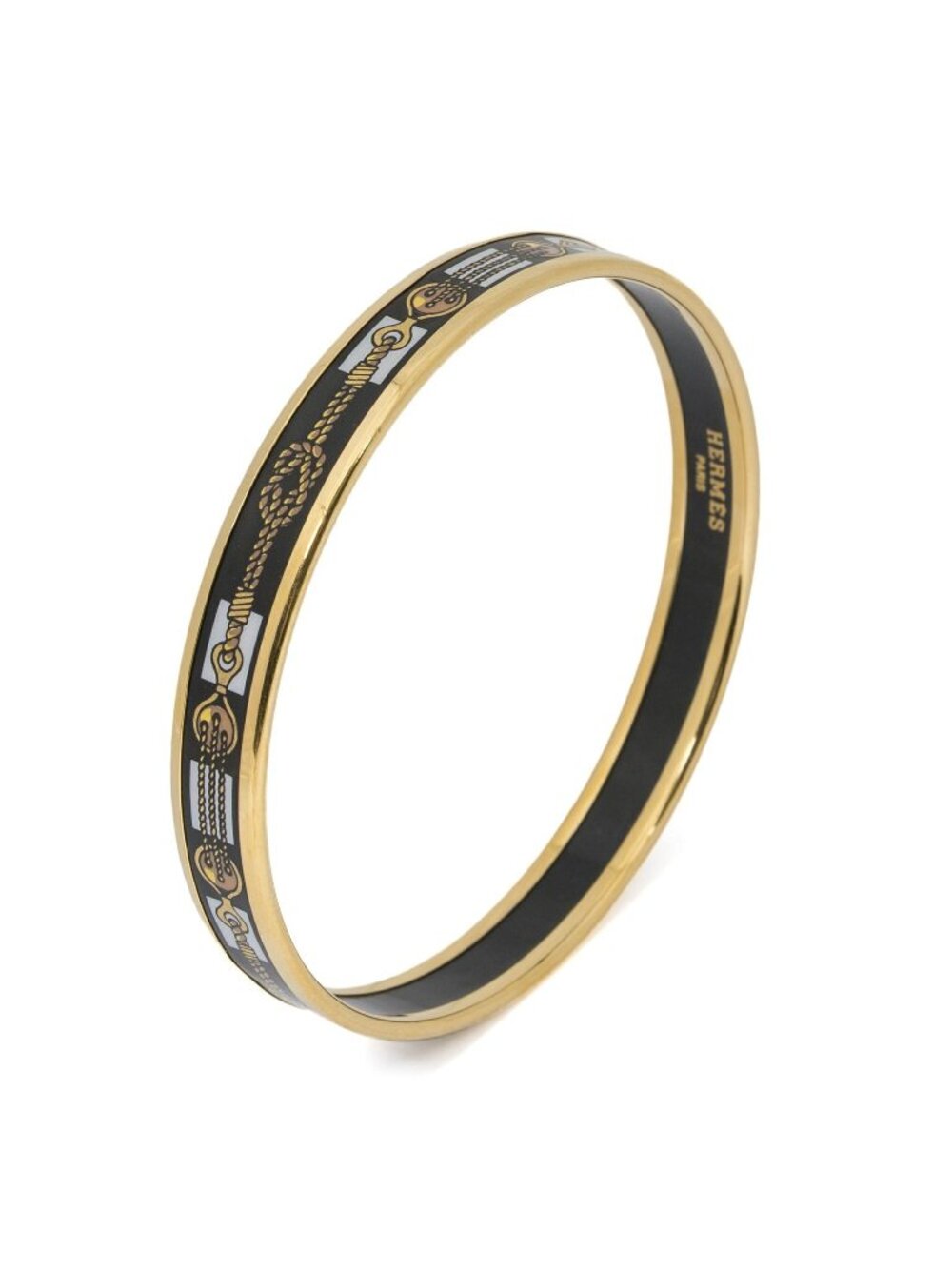 Hermes Enamel Bangle Black Gold Plated Bracelet